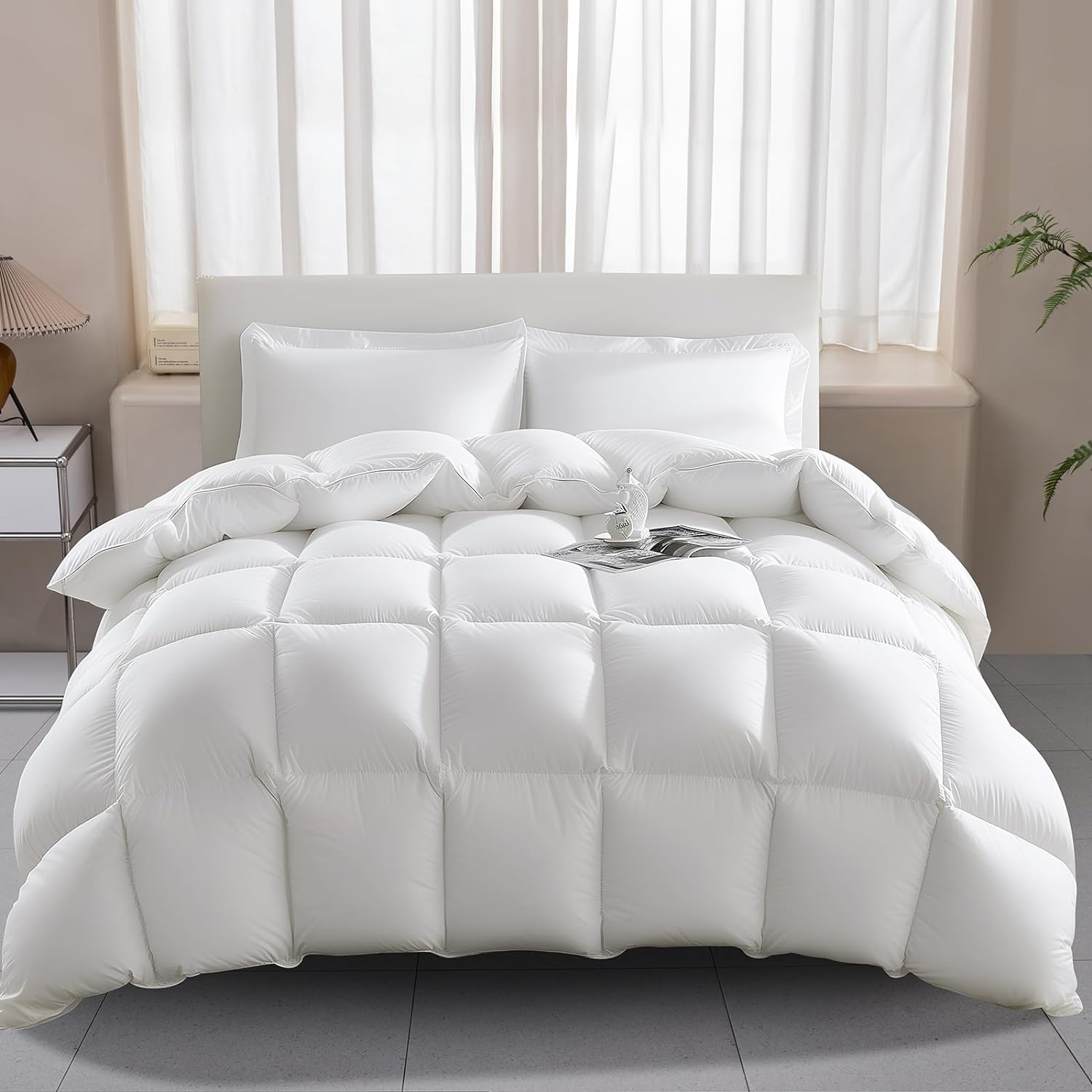 Wellos Goose Feathers Down Comforter All Season White Duvet Insert