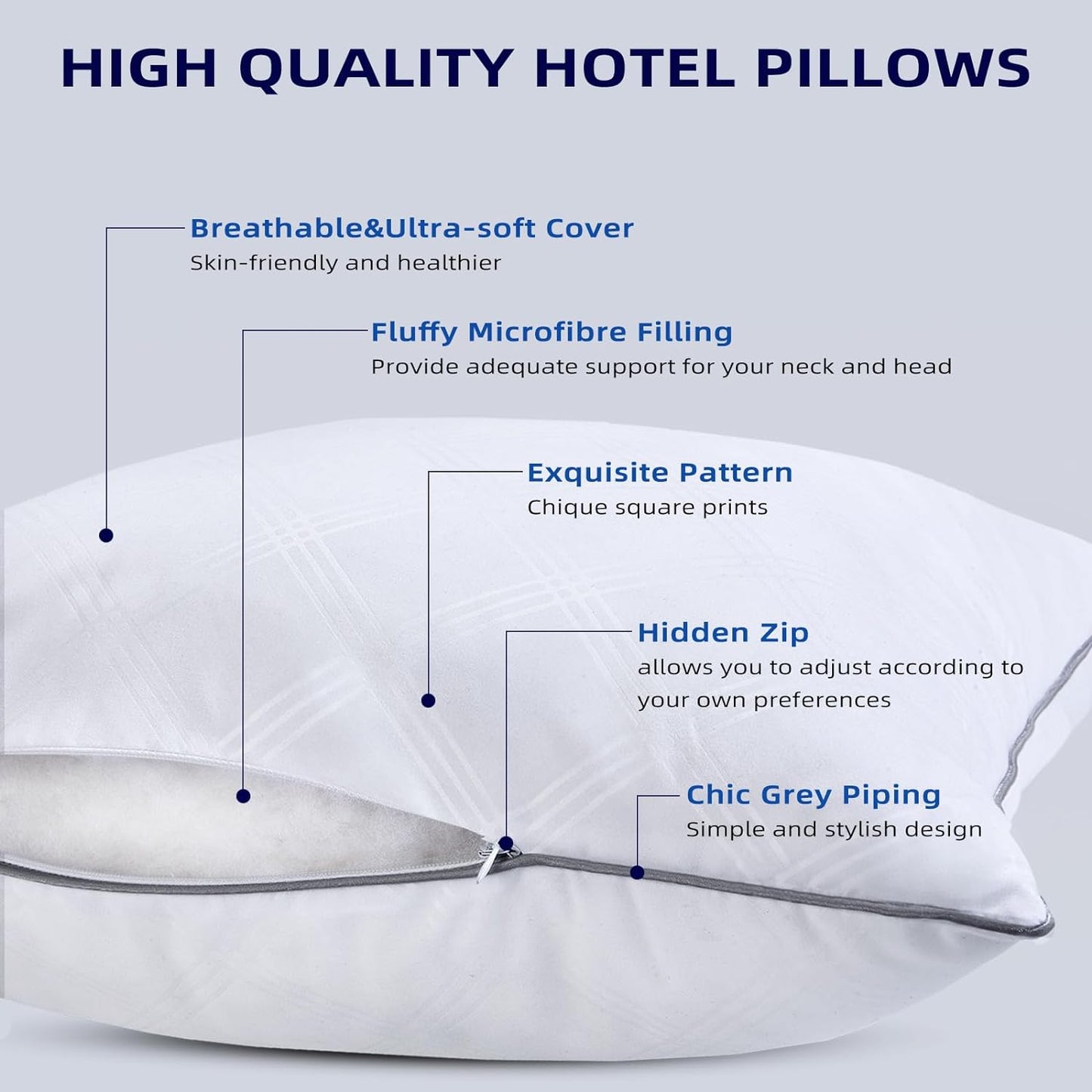 Wellos Premium Soft Down Alternative Pillow, Pillows Set of 2 for Back, Stomach or Side Sleepers, Supportive&Fluffy&Machine Washable